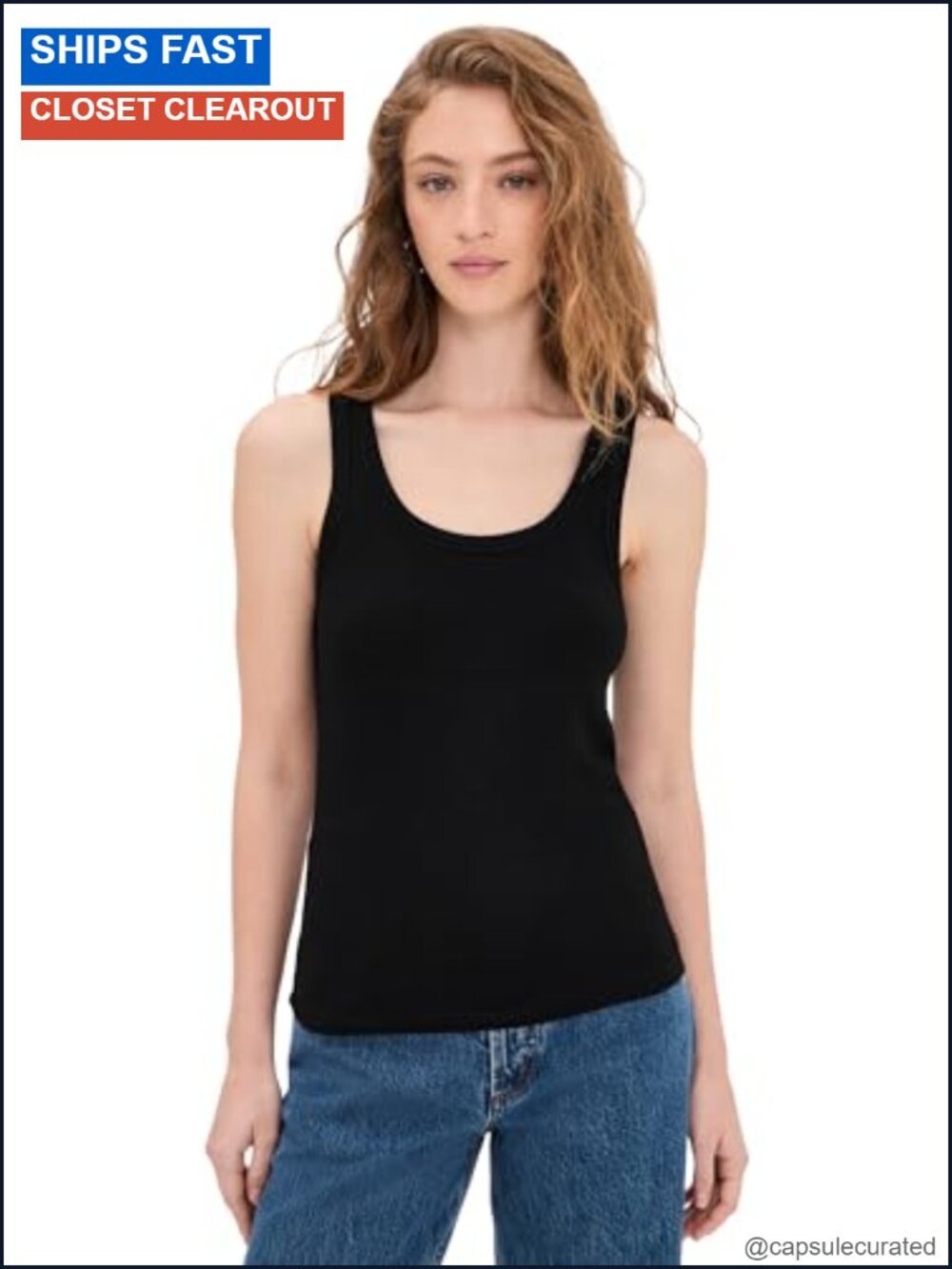 Ribbed Knit Scoop Neck Essential Tank Top Stretch Layering